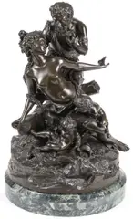 Michel Clodion, Bacchante and Satyr with Putti, Bronze with dark brown patina
