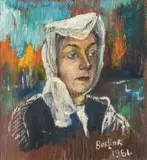 David Burliuk, Portrait of the Artist’s Wife Marussia Wearing Scarf, Oil on wood