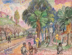 David Burliuk, Elsinore California Street Scene, Watercolor and gouache on paper