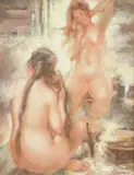 In the Sauna by Vitaly Garrilovich Tikhov, Watercolor and gouache, sold Aug 2026