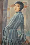 Boris Grigoriev, Woman in Striped Dress, Oil on canvas