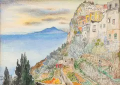 David Burliuk, Vesuvius from Capri, Watercolor