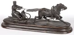 Vasily Yakovlevich Grachev, A Single Horse Sleigh and Driver, A crisp bronze lifetime casting with dark brown patina