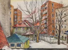 David Burliuk, Brooklyn Winter Cityscape, Watercolor on paper