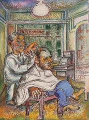 David Burliuk, Barbershop Scene, Watercolor of paper