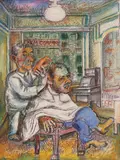 David Burliuk, Barbershop Scene, Watercolor of paper