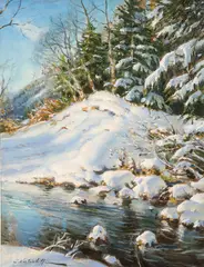 Constantin Westchiloff, Alpine Winter Stream, Oil on canvas