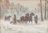 Władysław Chmieliński, Winter Hunting Painting, Oil on board