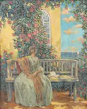 Konstantine Ivanovich Gorbatov, Woman on Terrace, Oil on canvas
