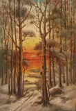 Julius Yulevich Klever, Winter Forest Sunset, Oil on canvas