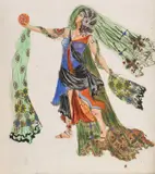 Leon Nikolaivich Bakst, A Costume Design for the Ballet Cleopatra, Watercolor, gouache, and gold highlighting on paper