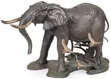 William Davis, Bull Elephant with Cattle Egrets, Bronze with greenish brown patina