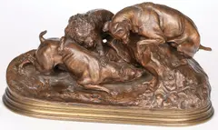 Pierre-Jules Mêne, Chasse Au Lapin, Bronze with dark brown patina