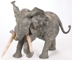 François Vandenberghe, Bado Mekambo, Bronze with African earth patina and composite tusks (left tusk purposefully sculpted as being broken to indicate this was a dominant bull elephant)