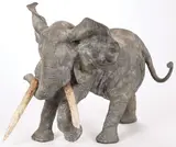 François Vandenberghe, Bado Mekambo, Bronze with African earth patina and composite tusks (left tusk purposefully sculpted as being broken to indicate this was a dominant bull elephant)