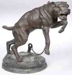 Charles Valton, Chained Mastiff, Patinated bronze