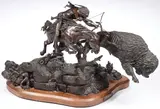 Buck Mahaney, Tatonka, Bronze with dark brown patina on rotating walnut base