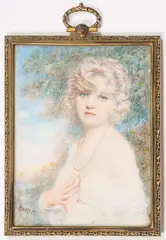 Rosa Hooper, Portrait of a Beautiful Young Woman with Pearl Necklace and Shear Dress, Watercolor