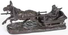 Sleigh Driver by Evgeni Alexandrovich (Eugene) Lancere, Bronze with brown patina, sold Aug 2026