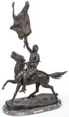 Frederic Remington, The Buffalo Signal, Bronze with dark brown patina on marble base