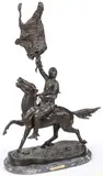 Frederic Remington, The Buffalo Signal, Bronze with dark brown patina on marble base