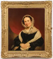British School, Portrait of a Woman in a Lace Bonnet, Oil on canvas