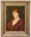 Thomas Alexander Ferguson Graham, Portrait of Young Woman in Plaid Shawl, Oil on canvas