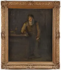 Phillip “Phiz” Muhr, Interior Scene with Man and Cat, Oil on canvas