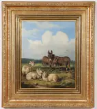 Edward Lloyd of Ellesmere, Donkey and Sheep in a Landscape, Oil on canvas