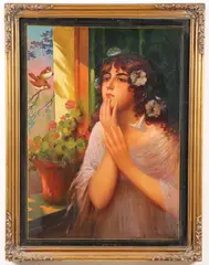 L. Orsi, Contemplation, Oil on wood panel
