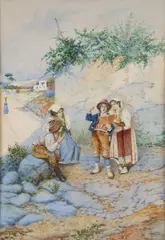 Temistocle A. Lamesi, An Interesting Read, Watercolor on paper