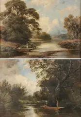Edward John Cobbett, Punting on the Thames, One oil on canvas and one oil on canvas laid down