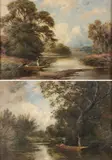 Edward John Cobbett, Punting on the Thames, One oil on canvas and one oil on canvas laid down