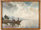 Erwin Kettemann, Fishermen in a Boat on Lake Chiemsee, Oil on canvas