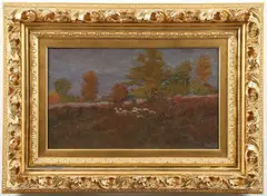 Ben Foster, Sheep Pasturing in the Moonlight, Oil on canvas