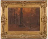 John Elwood Bundy, Autumn Glow, Charcoal, watercolor and gouache on paper laid on canvas