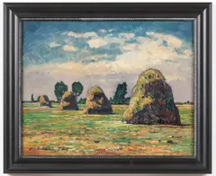 Fritz Köhler, Haystacks, Oil on board