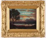 American School, Dusk Landscape, Oil on canvas board