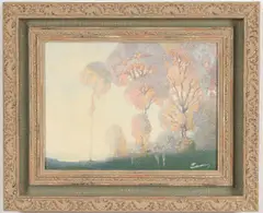 William C. Emerson, Autumn Landscape with Figures, Oil on board
