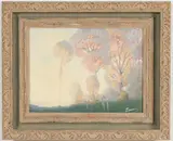 William C. Emerson, Autumn Landscape with Figures, Oil on board