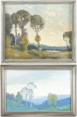 William C. Emerson, Expansive Summer Landscape, and Summer Landscape with Clouds and Pond at Dusk, Each oil on board