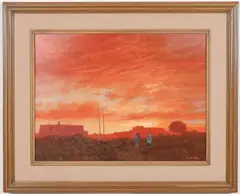 Raymond Knaub, Conversation: Taos Pueblo, Oil on canvas