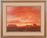 Raymond Knaub, Conversation: Taos Pueblo, Oil on canvas