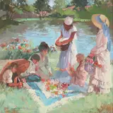 Lakeside Picnic in Full Blossom by Betty (Elizabeth Jean) Billups, Oil on canvas, sold Aug 2026