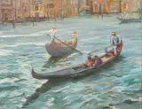 Sascha Lautman, Gondolas on the Grand Canal - Venice, Oil on canvas