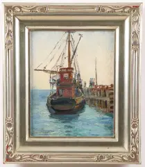 Edith Hoyt Stewart, The Old Schooner, Oil on canvas board