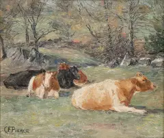 Charles Franklin Pierce, Cows Resting, Oil on artist board