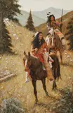 R Landis, Two Indians on Horseback, Oil on canvas