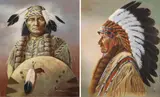 S. Garcia, Indian Chief and Warrior with Shield, Oil on canvas