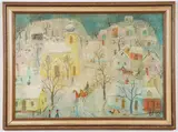István Pekáry, Village in Winter, Oil on board